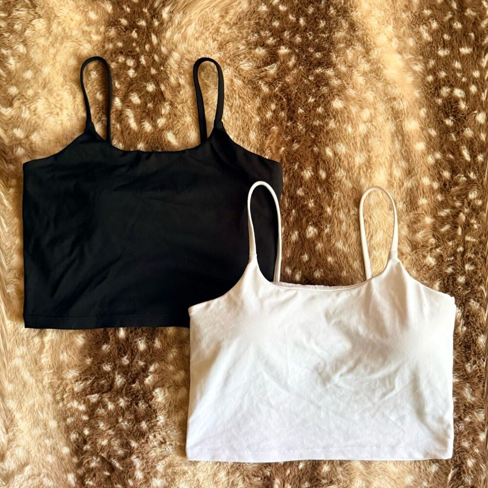 ECOPARTY Built In Bra Crop Tank Cami Bundle Black White Size M NWOT